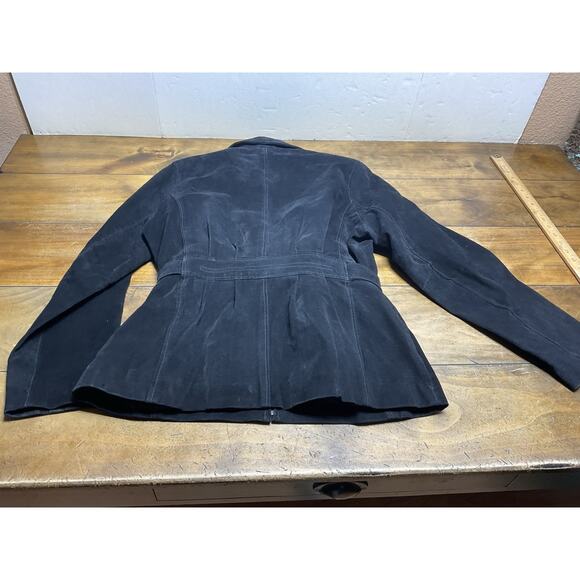 G-III Vtg Suede Jacket Women Medium Black 100% Leather Coat Quilted Belt Y2K 90s - Picture 9 of 11